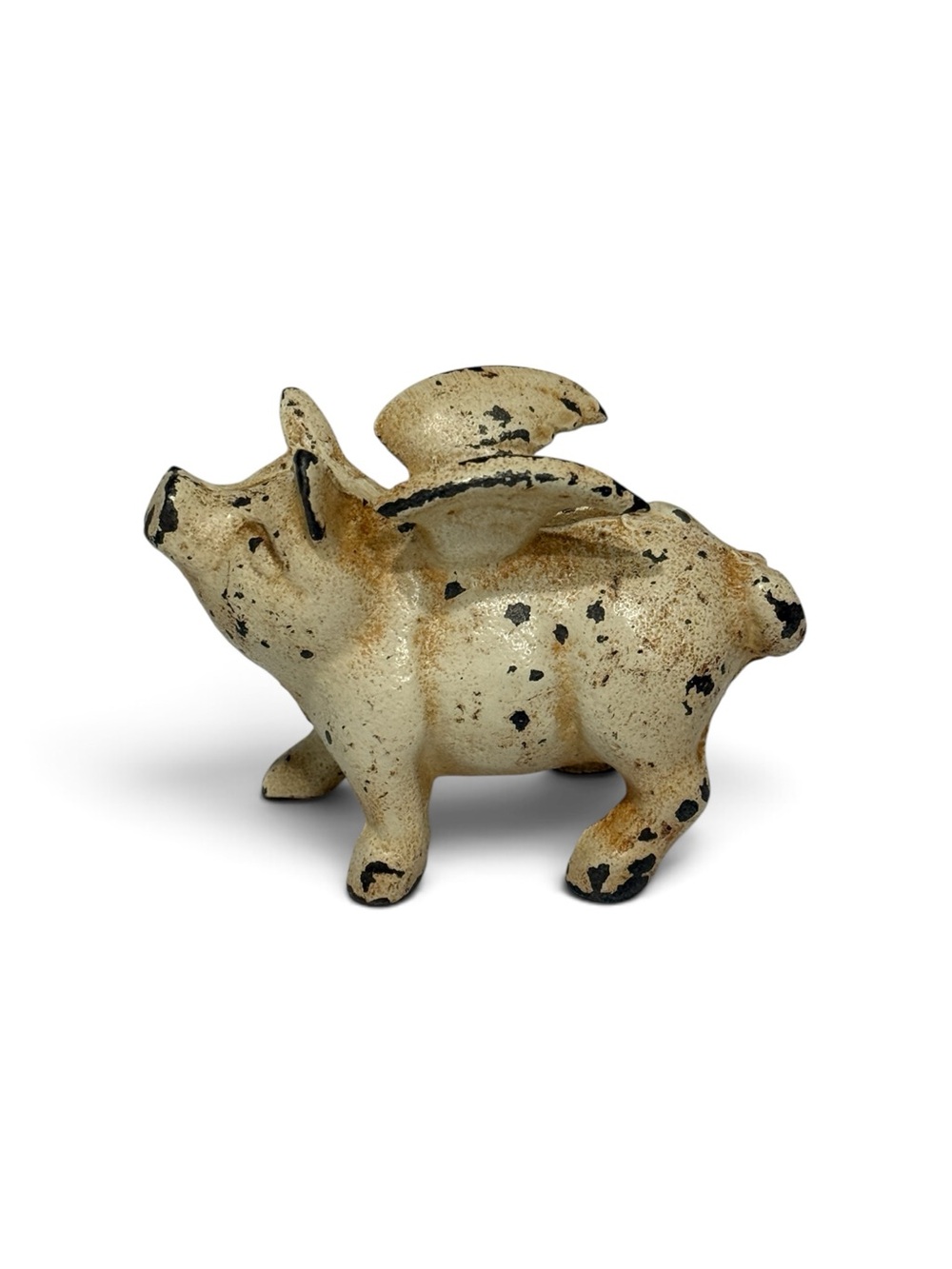 ❌RESERVED❌Cast Iron Flying Piggy Bank Figurine in Chippy Cream - Picture 4 of 12